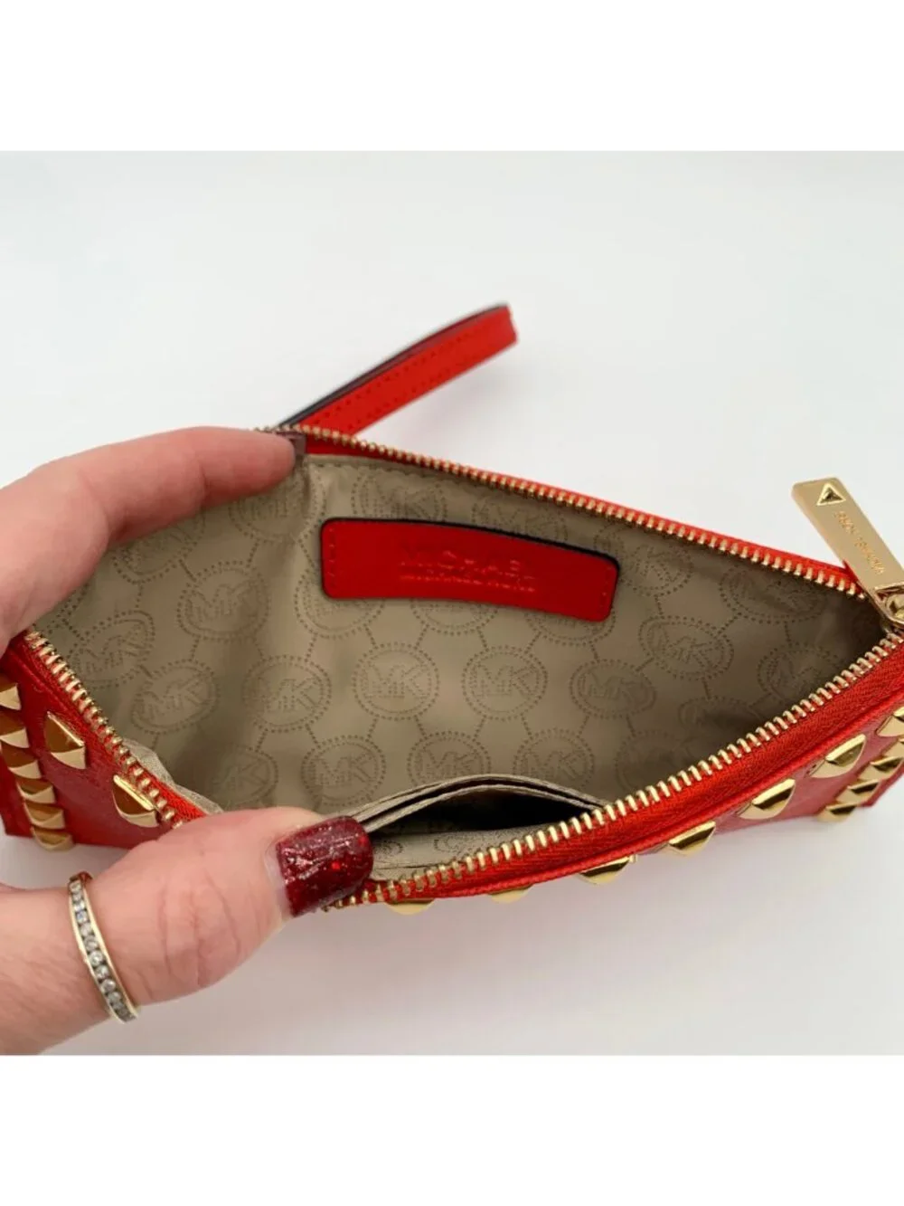 Michael Kors Red Saffiano Leather Selma Stud Wallet
